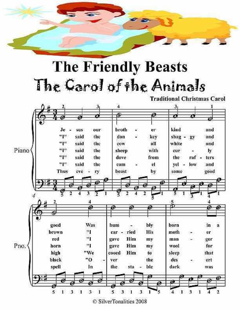 Friendly Beasts the Carol of the Animals Easy Piano Sheet Music, Traditional Carol