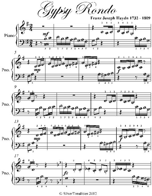 Gypsy Rondo Beginner Piano Sheet Music, Franz Joseph Haydn