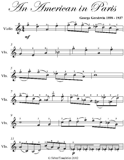 An American In Paris Easy Violin Sheet Music, George Gershwin