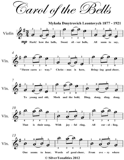 han evne Karriere Carol of the Bells Easy Violin Sheet Music by Mykola Dymtrovich Leontovych  Read Online on Bookmate