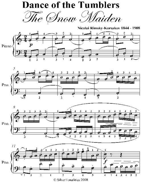 Dance of the Tumblers Snow Maiden Easy Piano Sheet Music, Nikolai Rimsky Korsakov