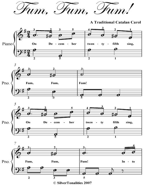 Fum Fum Fum Easiest Piano Sheet Music, Catalan Carol