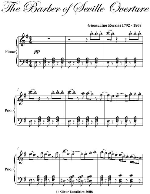 Barber of Seville Easy Intermediate Piano Sheet Music, Gioachino Rossini