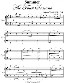 Summer the Four Seasons Easy Piano Sheet Music, Antonio Vivaldi
