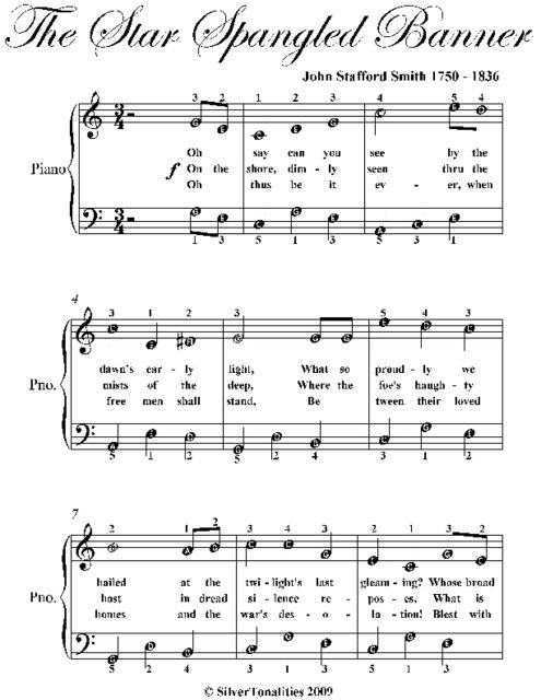 Star Spangled Banner Easy Piano Sheet Music, John Smith