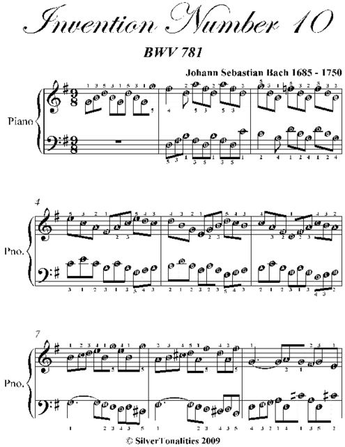 Invention Number 10 Bwv 781 Easy Piano, Johann Sebastian Bach