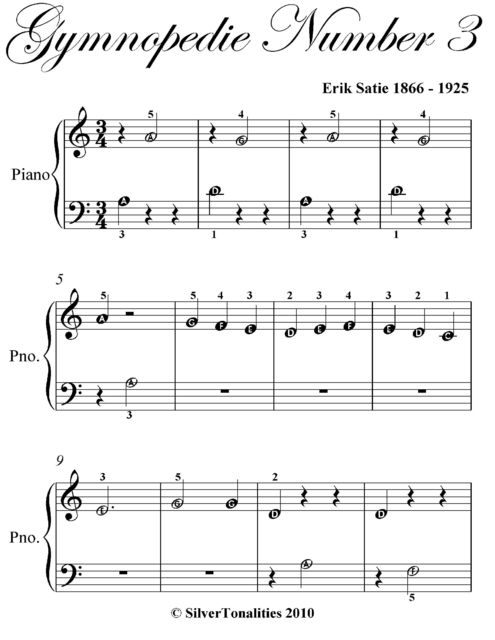 Gymnopedie Number 1 Beginner Piano Sheet Music, Erik Satie