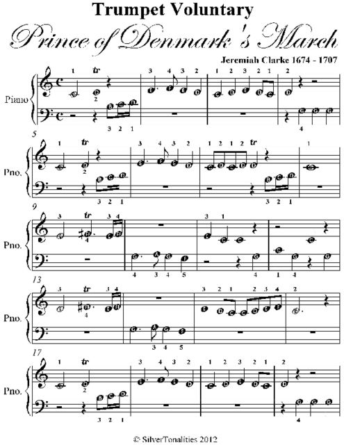 Trumpet Voluntary Prince of Denmark’s March Beginner Piano Sheet Music, Jeremiah Clarke