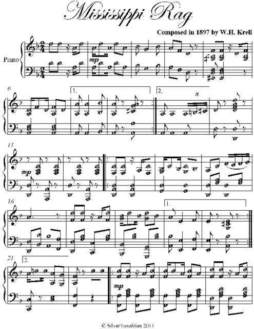 Mississippi Rag Intermediate Piano Sheet Music, W.H.Krell