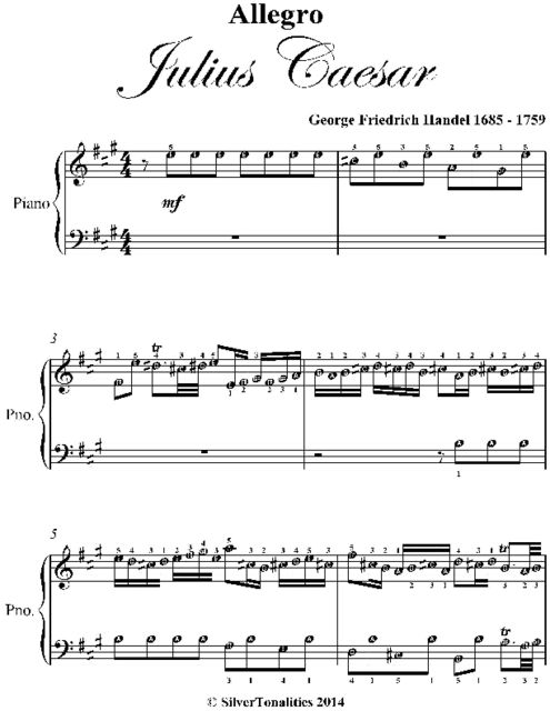 Allegro Julius Caesar Easy Piano Sheet Music, George Friedrich Handel