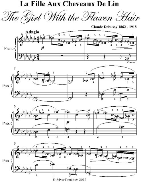 La La Fille Aux Cheveaux De Lin the Girl With the Flaxen Hair Elementary Piano Sheet Music, Claude Debussy