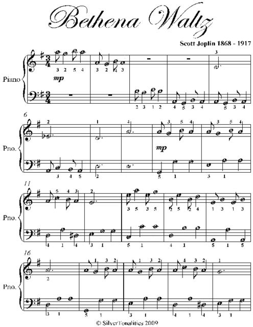 Bethena Waltz Easy Piano Sheet Music, Scott Joplin