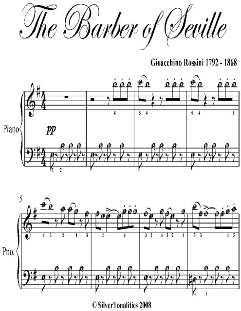 Barber of Seville Easy Piano Sheet Music, Gioachino Rossini