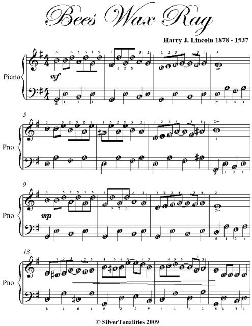 Bees Wax Rag Easy Piano Sheet Music, Harry J.Lincoln