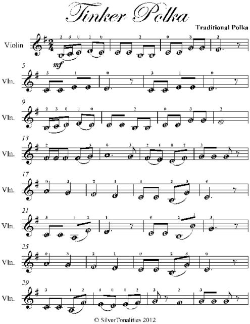 Tinker Polka Easy Violin Sheet Music, Traditional Polka