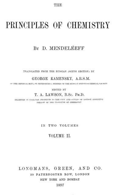 The Principles of Chemistry, Volume II, Dmitry Ivanovich Mendeleyev