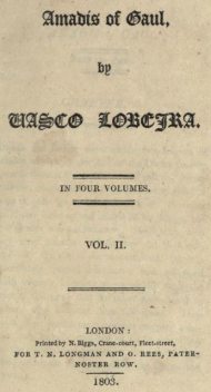 Amadís of Gaul, Vol. II. of IV, Vasco Lobeira