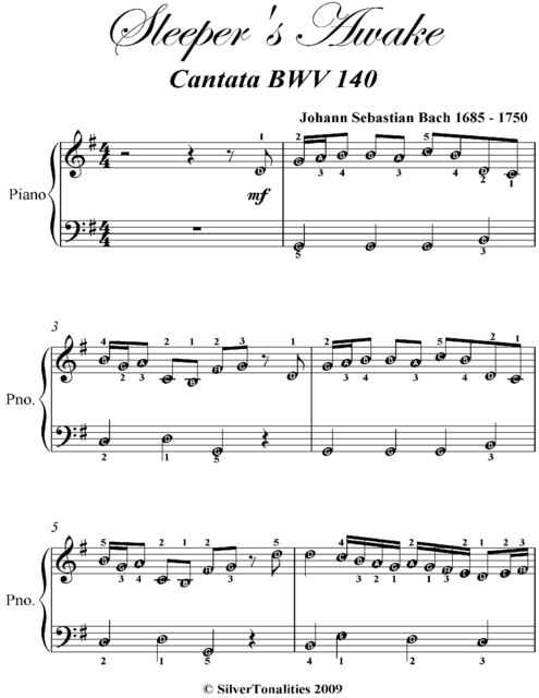Sleeper’s Awake Cantata Bwv 140 Easy Piano Sheet Music, Johann Sebastian Bach