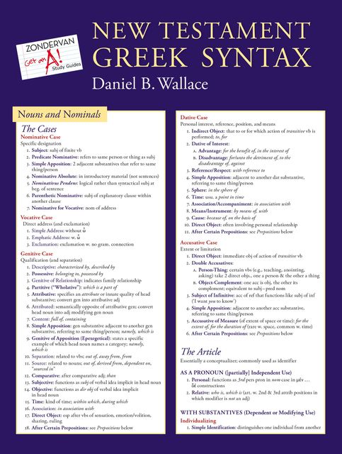 New Testament Greek Syntax Laminated Sheet, Daniel Wallace