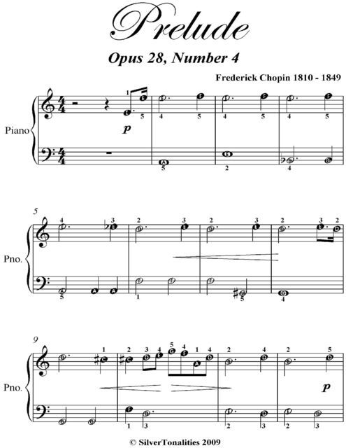 Prelude Opus 28 Number 4 Easiest Piano Sheet Music, Frederick Chopin