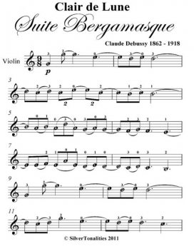 Clair de Lune Suite Bergamasque Easy Violin Sheet Music, Claude Debussy