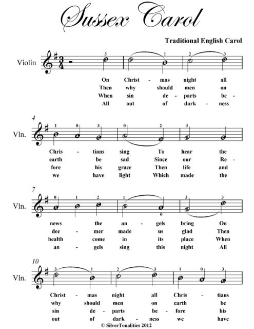 Sussex Carol Easy Violin Sheet Music, Traditional English Carol