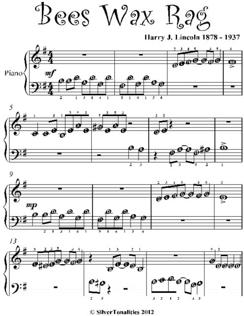 Bees Wax Rag Beginner Piano Sheet Music, Harry J.Lincoln