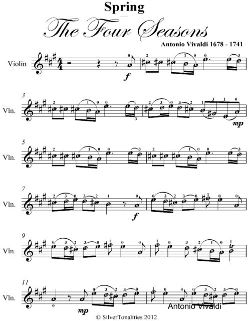 Spring Four Seasons Easy Violin Sheet Music, Antonio Vivaldi