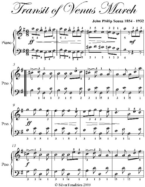 Transit of Venus March Easy Piano Sheet Music, John Philip Sousa
