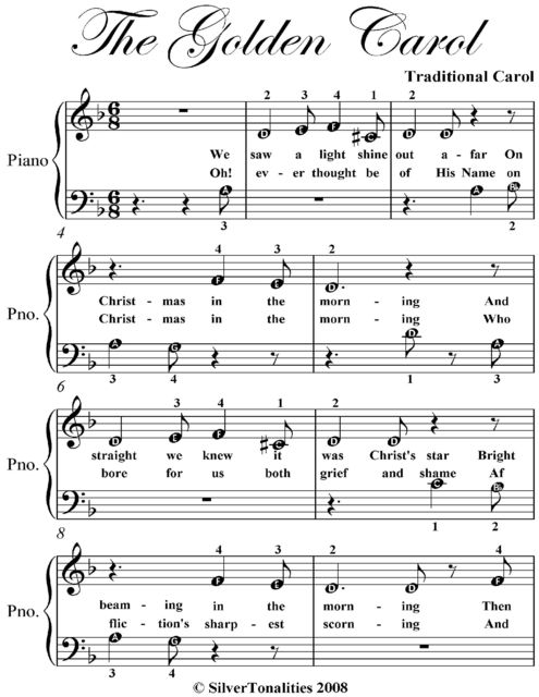 Golden Carol Beginner Piano Sheet Music, Traditional Carol