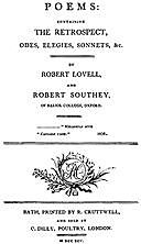 Poems: Containing The Restropect, Odes, Elegies, Sonnets, &c, Robert Southey, Robert Lovell
