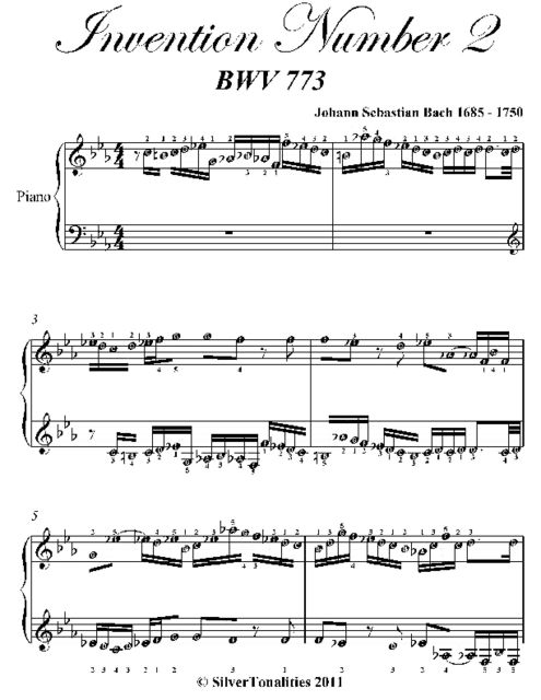 Invention Number 3 Bwv 774 Easy Piano Sheet Music, Johann Sebastian Bach