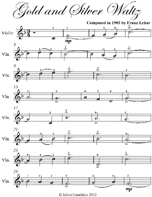 Gold and Silver Waltz Easy Violin Sheet Music, Franz Lehar