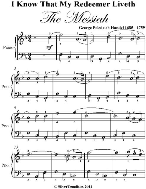 I Know That My Redeemer Liveth the Messiah Easy Piano, George Friedrich Handel