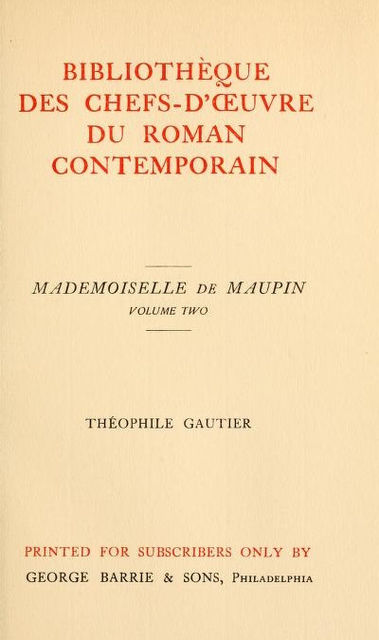 Mademoiselle de Maupin, Volume 2 (of 2), Théophile Gautier
