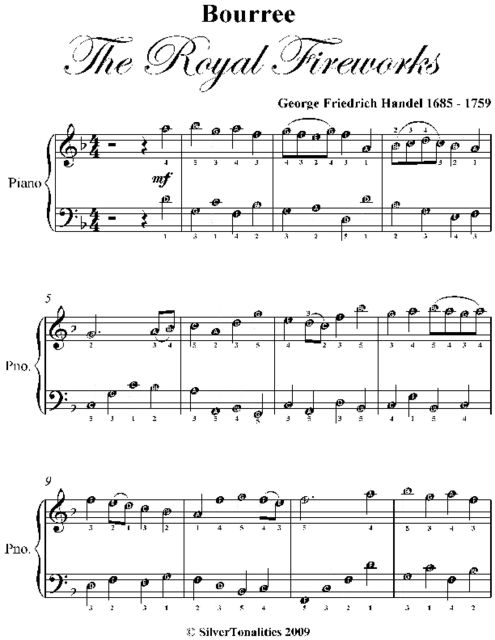 Bourree the Royal Fireworks Easy Piano Sheet Music, George Friedrich Handel