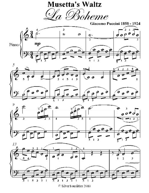 Musetta’s Waltz La Boheme Easy Piano Sheet Music, Giacomo Puccini