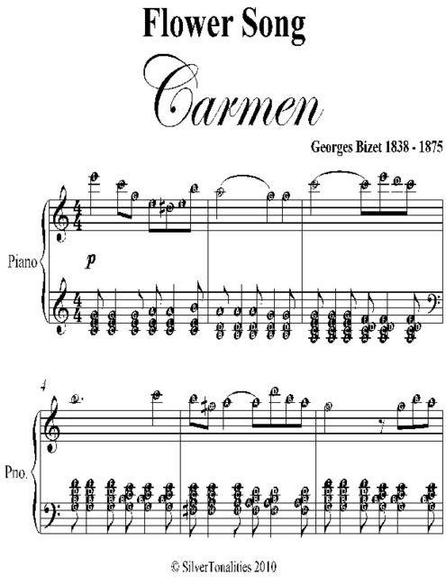Flower Song Carmen Easy Intermediate Piano Sheet Music, Georges Bizet