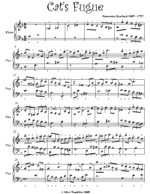Cat's Fugue Easy Piano Sheet Music, Domenico Scarlatti