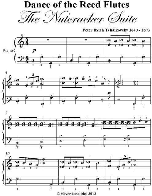 Dance of the Reed Flutes Nutcracker Suite Elementary Piano Sheet Music, Peter Ilyich Tchaikovsky