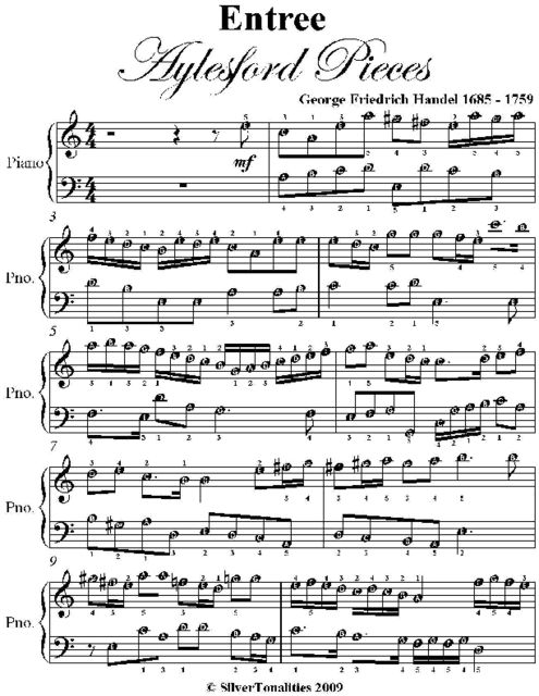 Entree Aylesford Pieces Easy Piano Sheet Music, George Friedrich Handel