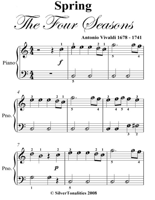 Spring Four Seasons Easiest Piano Sheet Music, Antonio Vivaldi