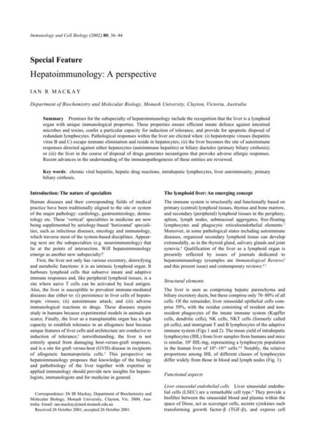 Hepatoimmunology: A perspective, IAN MACKAY