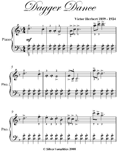 Dagger Dance Easy Piano Sheet Music, Victor Herbert