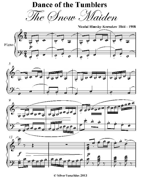 Dance of the Tumblers the Snow Maiden Elementary Piano Sheet Music, Nikolai Rimsky-Korsakov