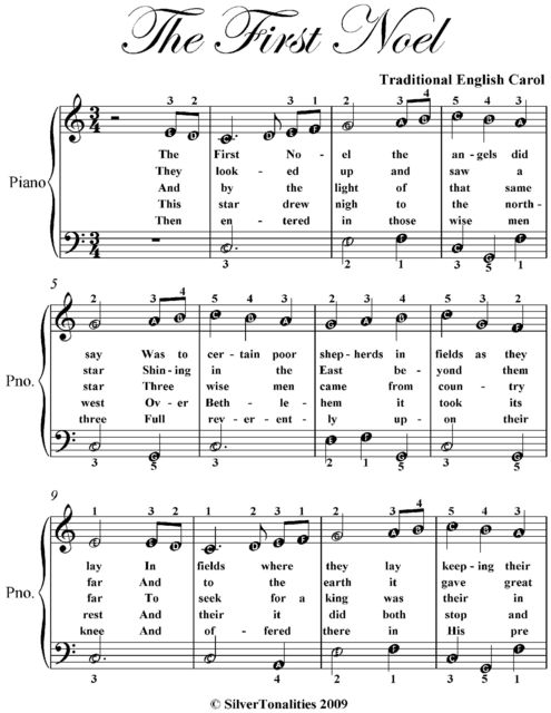 First Noel Easiest Piano Sheet Music, Traditional English Carol