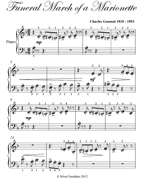 Funeral March of a Marionette Beginner Piano Sheet Music, Charles Gounod