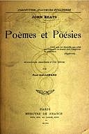 Poèmes et Poésies Traduction précédée d'une étude par Paul Gallimard, John Keats