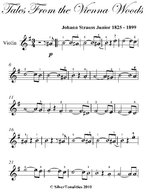 Tales from the Vienna Woods Easy Violin Sheet Music, Johann Strauss Junior
