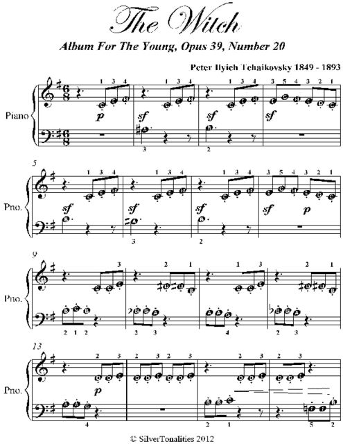 The Witch Album for the Young Beginner Piano Sheet Music, Peter Ilyich Tchaikovsky